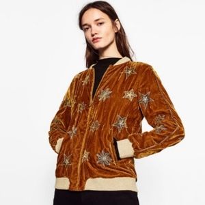 Zara Velvet Burnt Orange Bomber Jacket, Size L